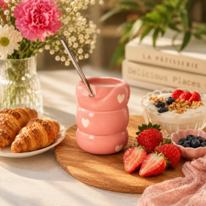 Blush Heart Sip Cup with Steel Straw