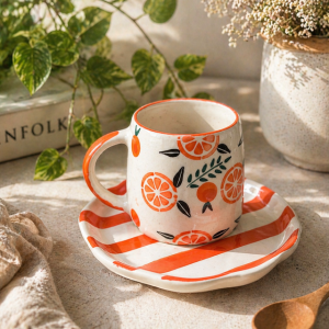 Citrus Bloom Ceramic Cup & Saucer Set