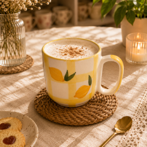 Lemon Checkered Hand-Painted Ceramic Mug