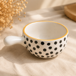 Polka Dot Ceramic Dip Bowl with Handle