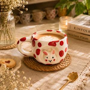 Red Polka Dot Cat Ceramic Mug – Cute Coffee & Tea Mug